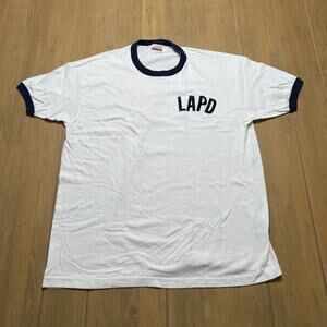 Vintage LAPD Ringer T Shirt 70s 80s Police Hanes Tee Navy Trim Made USA XL